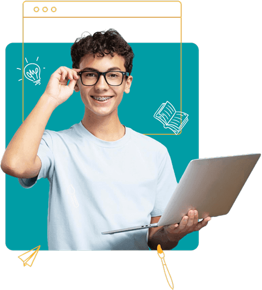 Adolescente con laptop estudiando virtualmente